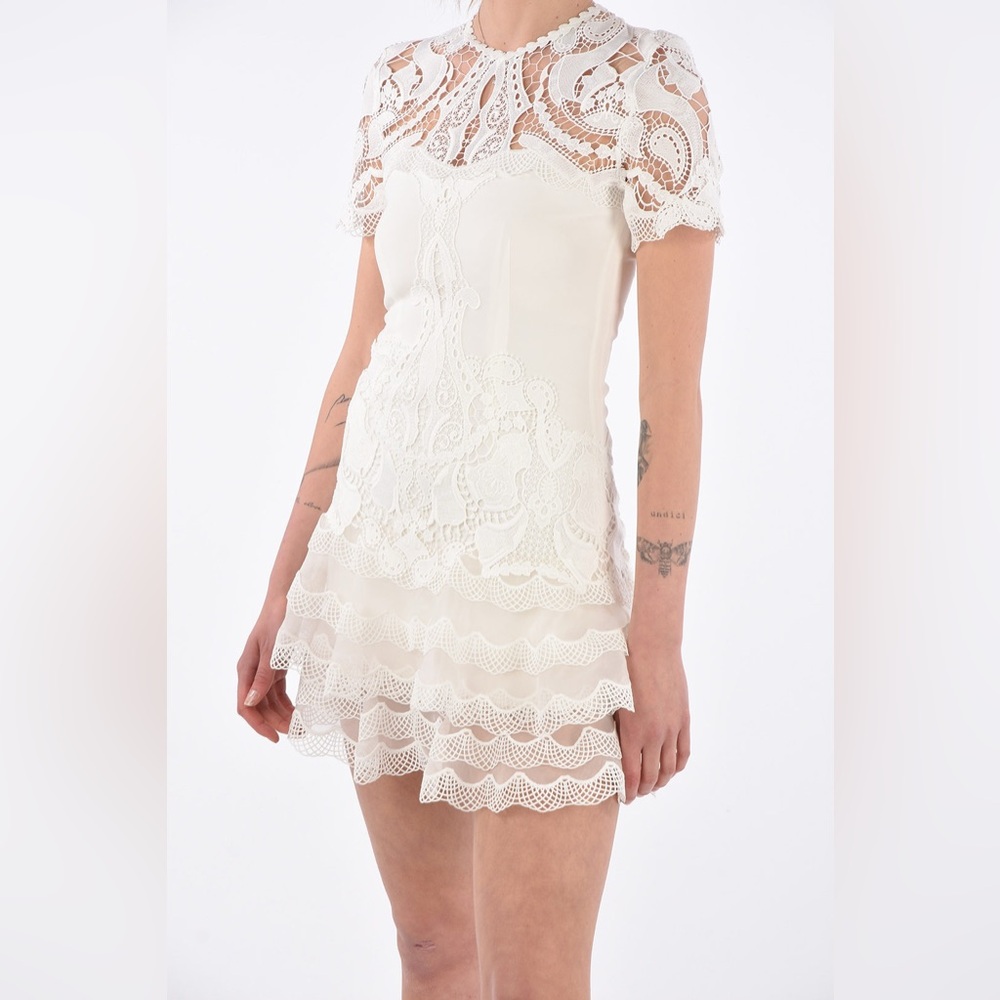 Jonathan Simkhai Ivory Lace Short Sleeve Mini Dress
